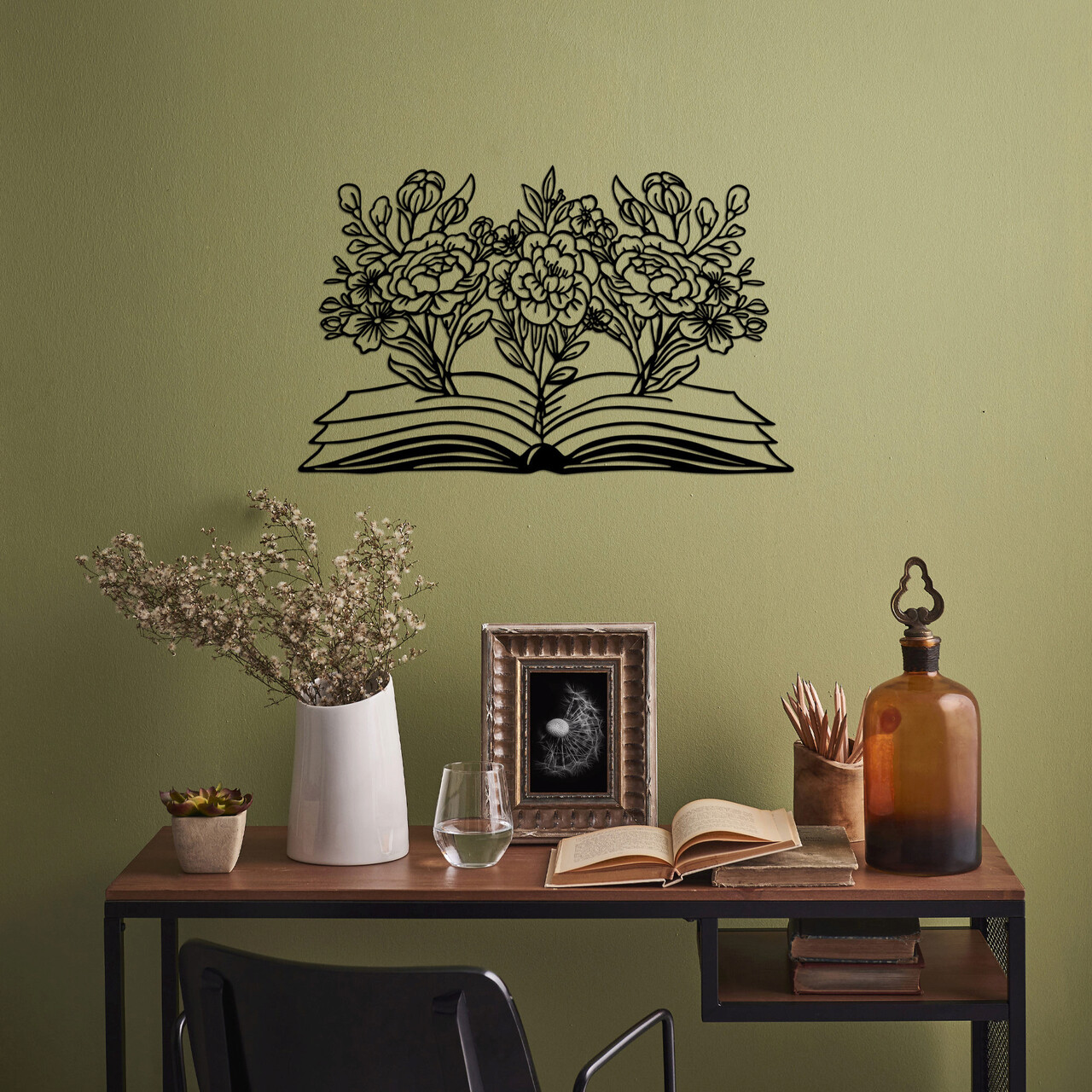 Decoratiune de perete, Flower Book, Dimensiune: 43 x 70 cm, Negru - imagine 6